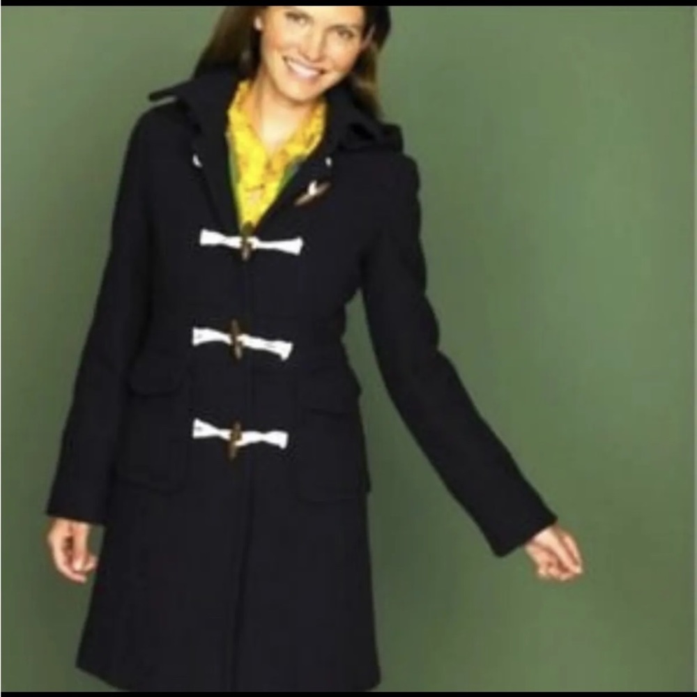 J. Crew Black Wool Silk Plaid Toggle Pea Coat Jacket - Picture 8 of 16